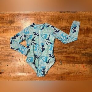 Wonder Nation Floral Long Sleeve Swimsuit - Blue Floral Size Small